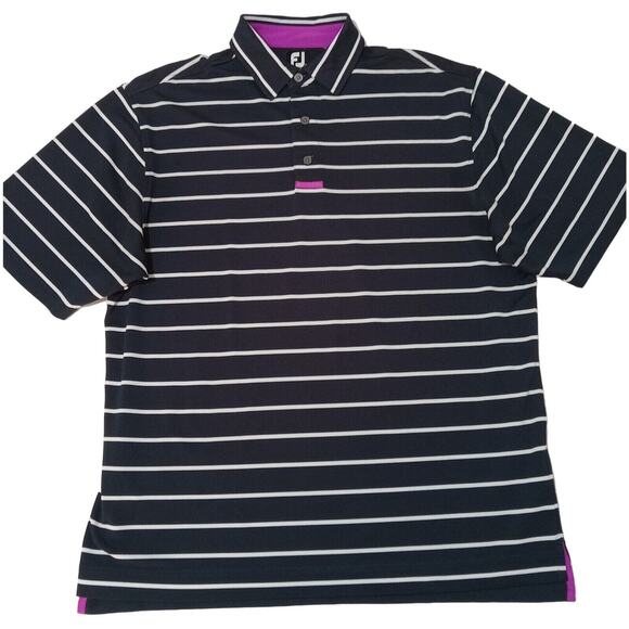FootJoy Polo Shirt L Men's Blue Striped Sportswear Short Sleeve 3 Button - Picture 1 of 8